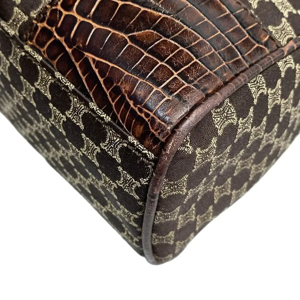 Celine Macadam Tote Bag Dark Brown Beige Jacquard Leather